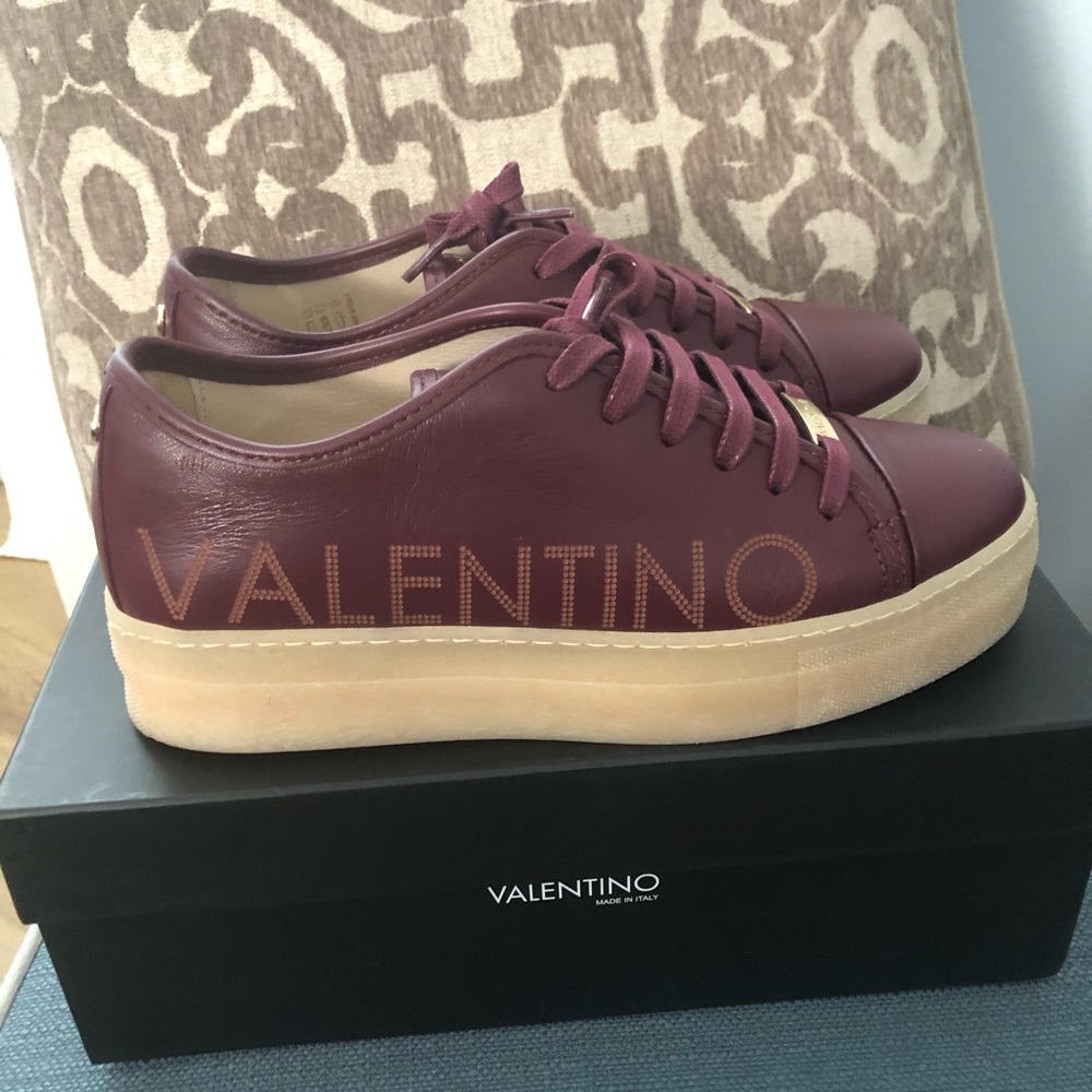 Valentino: Wine Dalia Logo Leather Platform